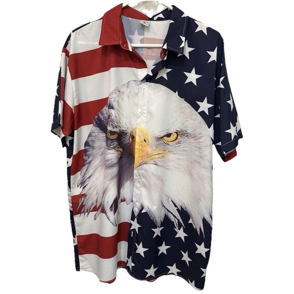 Button up American Eagle, American flag XXL short sleeve shirt - Picture 1 of 3